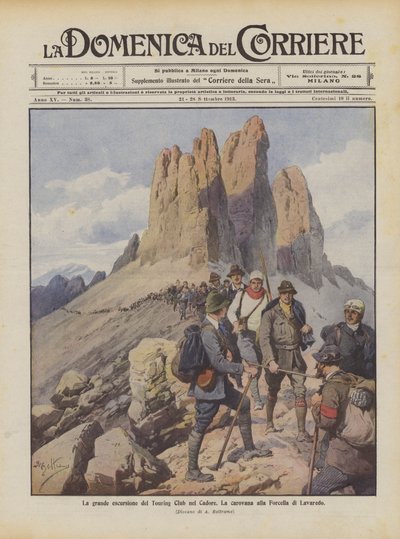 La grande escursione del Touring Club nel Cadore, la carovana alla Forcella di Lavaredo da Achille Beltrame
